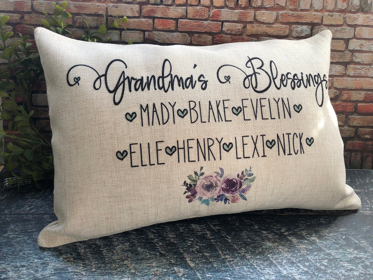 Pillow with grandkids names best sale