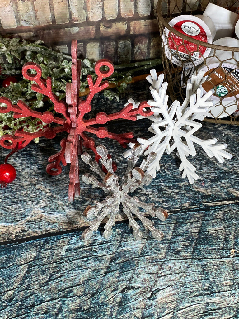 FREE SHIPPING! Large Reclaimed Wooden Snowflakes - Set of 3